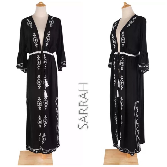 New Bohemian Embroidered Kimono Duster Jacket - Picture 4 of 6